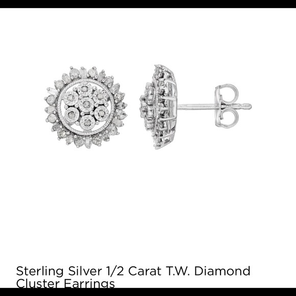 Sterling Silver 1/2 Carat T.W. Diamond
Cluster Earrings - Picture 2 of 6